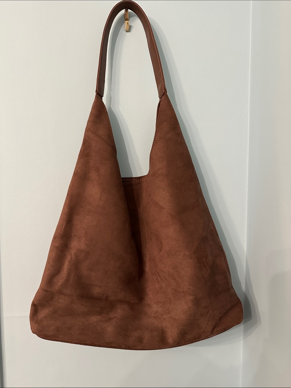 Brown Suede Shoulder Tote Bag